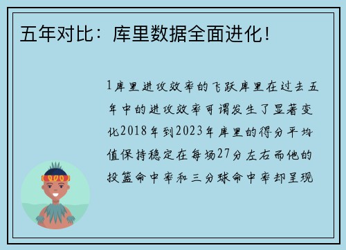 五年对比：库里数据全面进化！