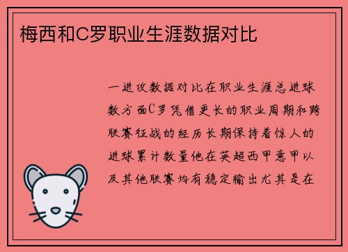 梅西和C罗职业生涯数据对比