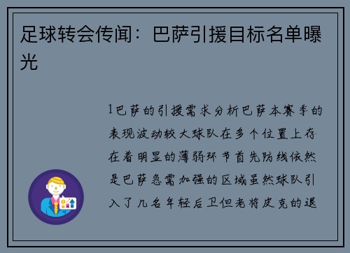 足球转会传闻：巴萨引援目标名单曝光